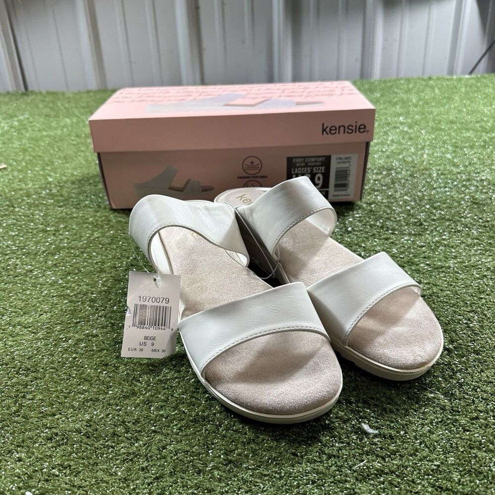 Kensie Endy Comfort Women's Size 9 Beige Wedge Sandals Shoes w/ Box